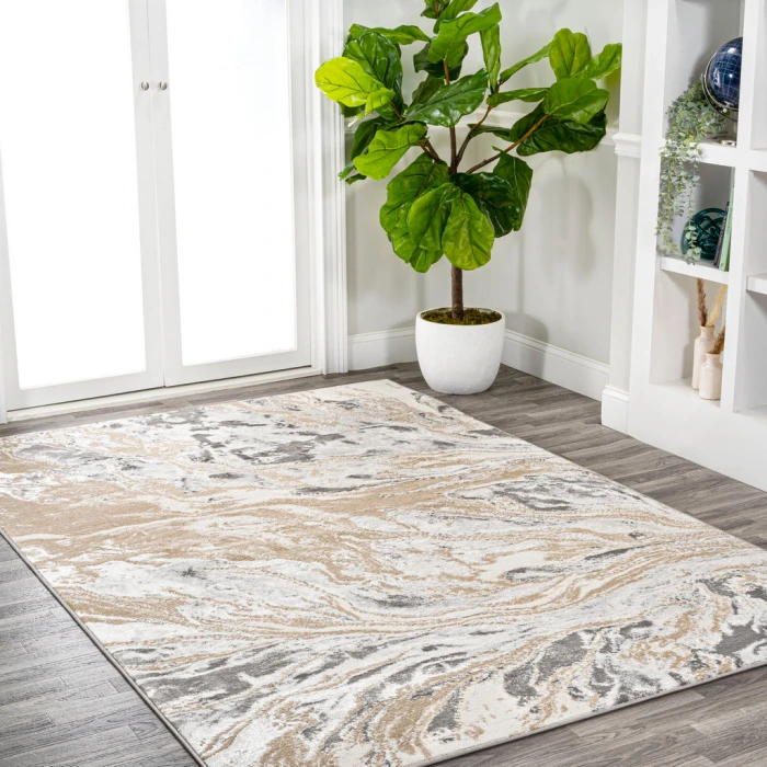 Swirl Marbled Abstract Beige/Ivory 5 ft. x 8 ft. Area Rug