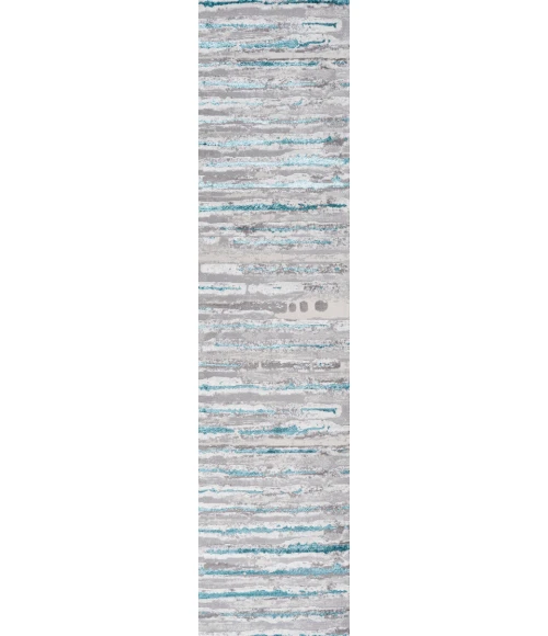 Batten Modern Stripe Gray/Turquoise 2 ft. x 10 ft. Runner Rug