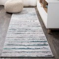 Batten Modern Stripe Gray/Turquoise 2 ft. x 10 ft. Runner Rug