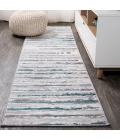 Batten Modern Stripe Gray/Turquoise 2 ft. x 10 ft. Runner Rug