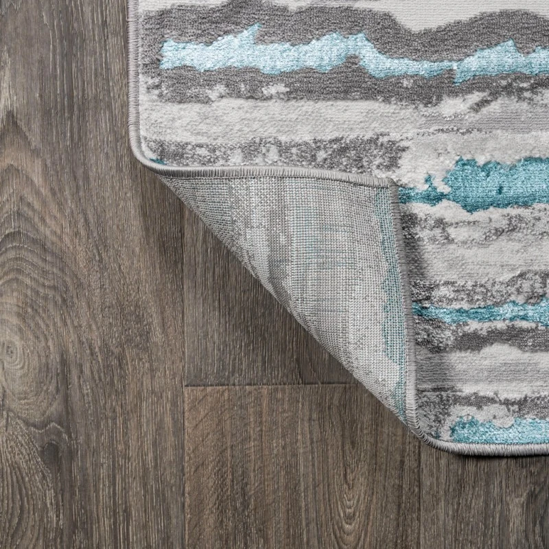 Batten Modern Stripe Gray/Turquoise 2 ft. x 10 ft. Runner Rug