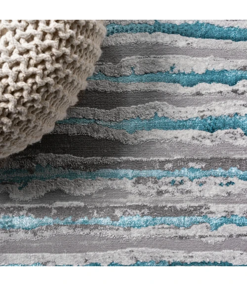 Batten Modern Stripe Gray/Turquoise 2 ft. x 10 ft. Runner Rug