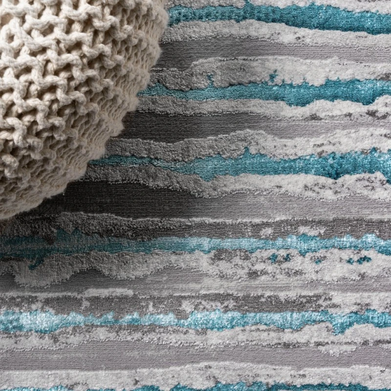 Batten Modern Stripe Gray/Turquoise 2 ft. x 10 ft. Runner Rug