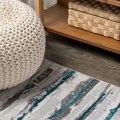 Batten Modern Stripe Gray/Turquoise 2 ft. x 10 ft. Runner Rug