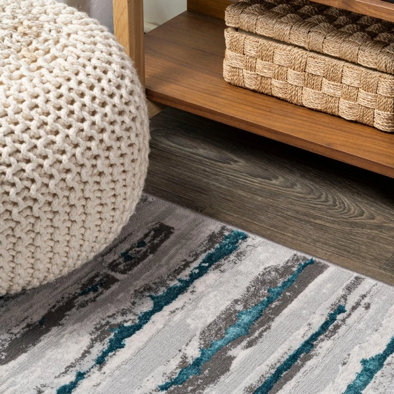 Batten Modern Stripe Gray/Turquoise 2 ft. x 10 ft. Runner Rug