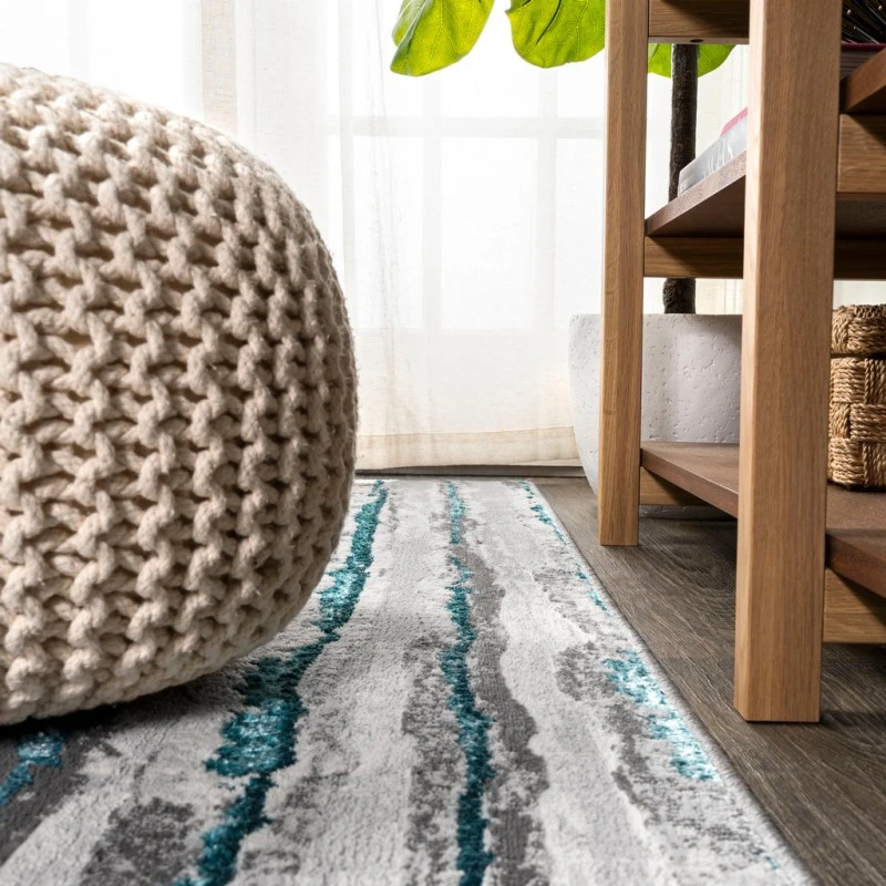Batten Modern Stripe Gray/Turquoise 2 ft. x 10 ft. Runner Rug