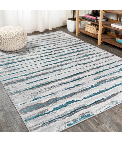 Batten Modern Stripe Gray/Turquoise 3 ft. x 5 ft. Area Rug