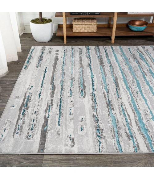 Batten Modern Stripe Gray/Turquoise 3 ft. x 5 ft. Area Rug
