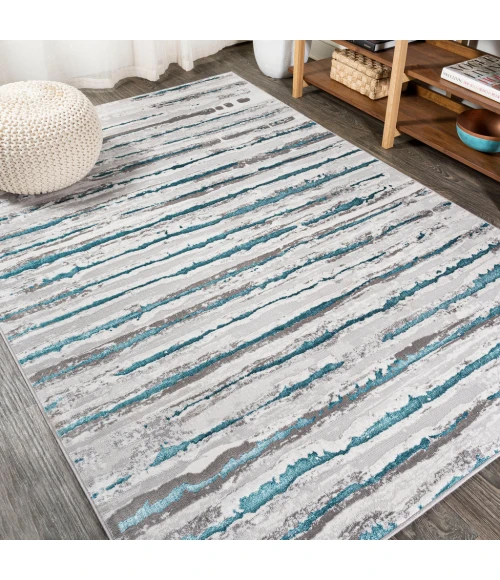 Batten Modern Stripe Gray/Turquoise 3 ft. x 5 ft. Area Rug