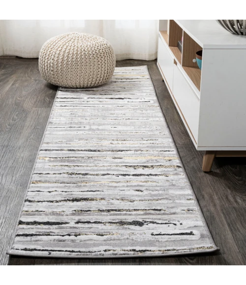 Batten Modern Stripe Gray/Black 2 ft. x 10 ft. Runner Rug