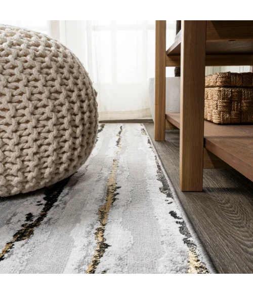 Batten Modern Stripe Gray/Black 2 ft. x 10 ft. Runner Rug