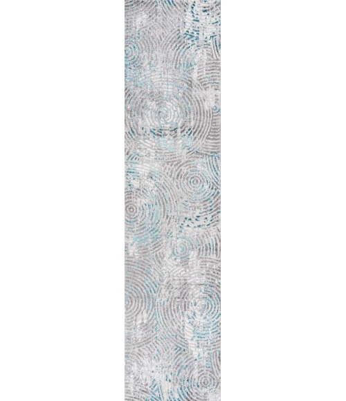 Timeworn Modern Abstract Gray/Turquoise 2 ft. x 10 ft. Runner Rug