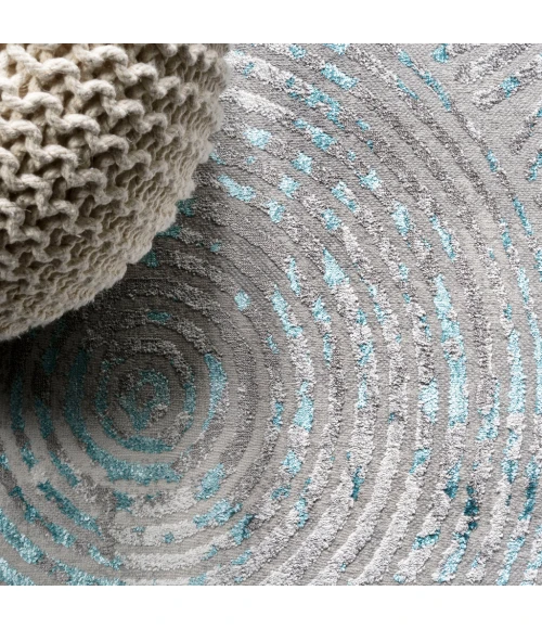 Timeworn Modern Abstract Gray/Turquoise 8 ft. x 10 ft. Area Rug