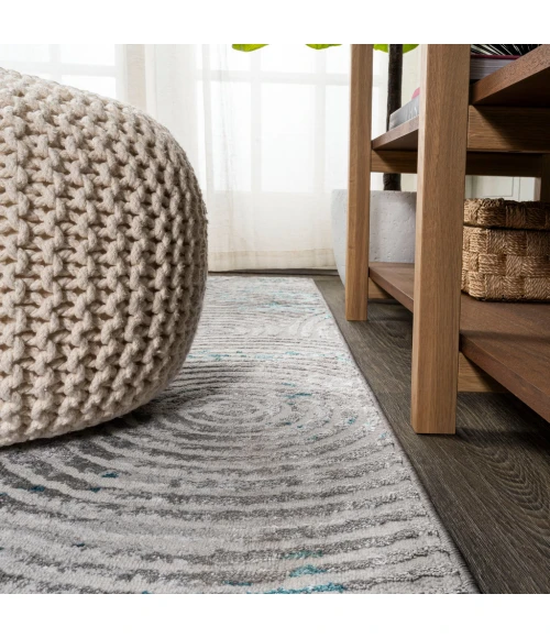 Timeworn Modern Abstract Gray/Turquoise 8 ft. x 10 ft. Area Rug