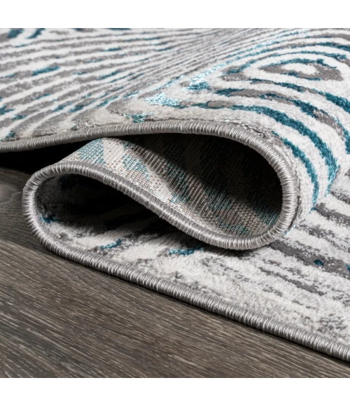 Timeworn Modern Abstract Gray/Turquoise 2 ft. x 10 ft. Runner Rug