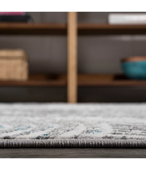 Timeworn Modern Abstract Gray/Turquoise 2 ft. x 10 ft. Runner Rug