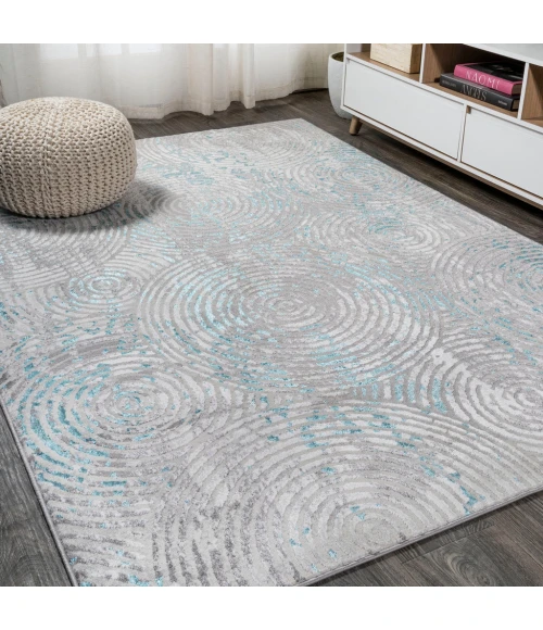 Timeworn Modern Abstract Gray/Turquoise 8 ft. x 10 ft. Area Rug