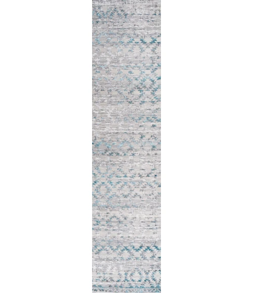 Ancient Faded Trellis Gray/Turquoise 2 ft. x 10 ft. Runner Rug
