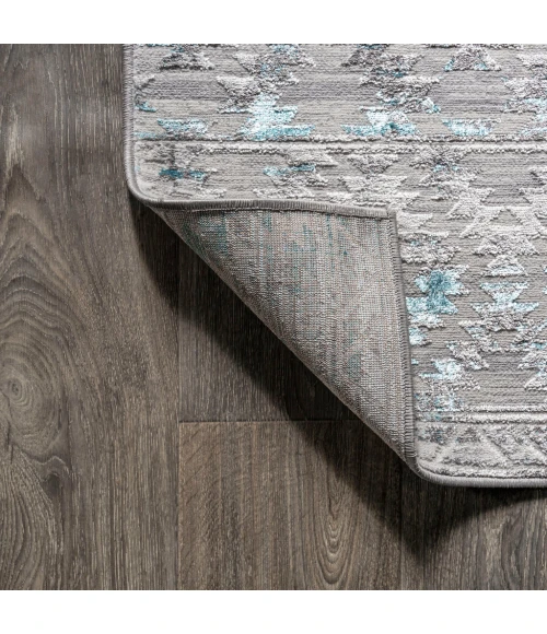 Ancient Faded Trellis Gray/Turquoise 2 ft. x 10 ft. Runner Rug