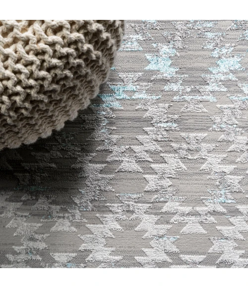 Ancient Faded Trellis Gray/Turquoise 2 ft. x 10 ft. Runner Rug