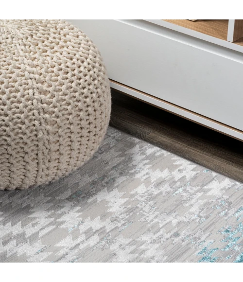 Ancient Faded Trellis Gray/Turquoise 2 ft. x 10 ft. Runner Rug