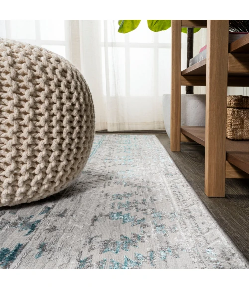 Ancient Faded Trellis Gray/Turquoise 2 ft. x 10 ft. Runner Rug
