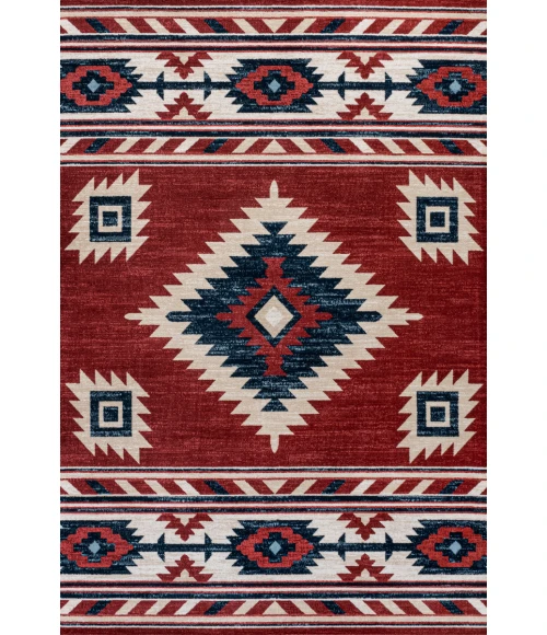 Serape Medallion Southwestern Red/Navy/Cream 5 ft. x 8 ft. Area Rug
