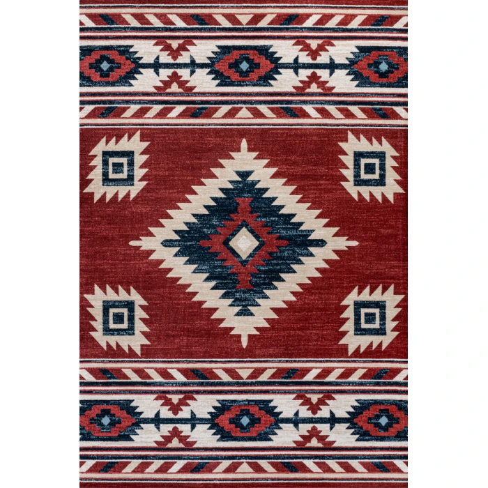 Serape Medallion Southwestern Red/Navy/Cream 3 ft. x 5 ft. Area Rug