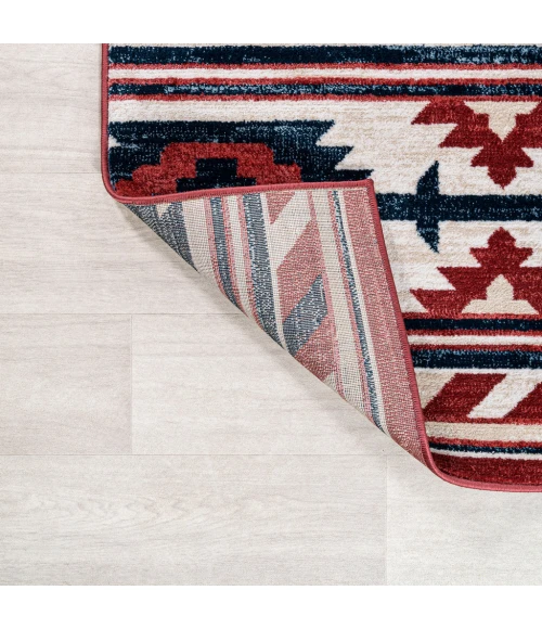 Serape Medallion Southwestern Red/Navy/Cream 5 ft. x 8 ft. Area Rug