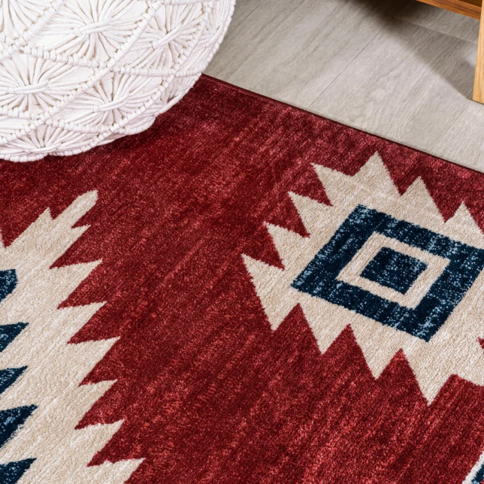 Serape Medallion Southwestern Red/Navy/Cream 3 ft. x 5 ft. Area Rug