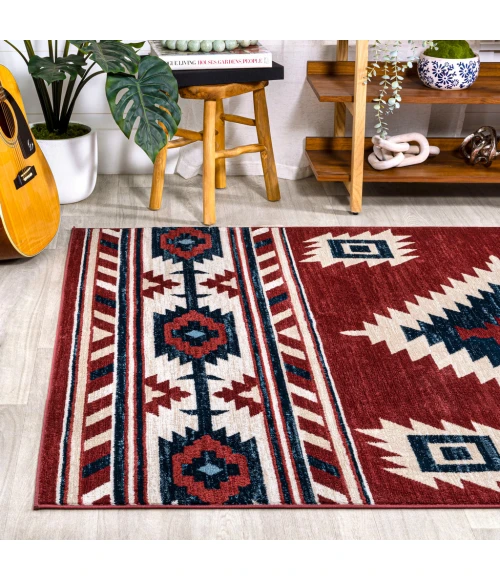 Serape Medallion Southwestern Red/Navy/Cream 5 ft. x 8 ft. Area Rug