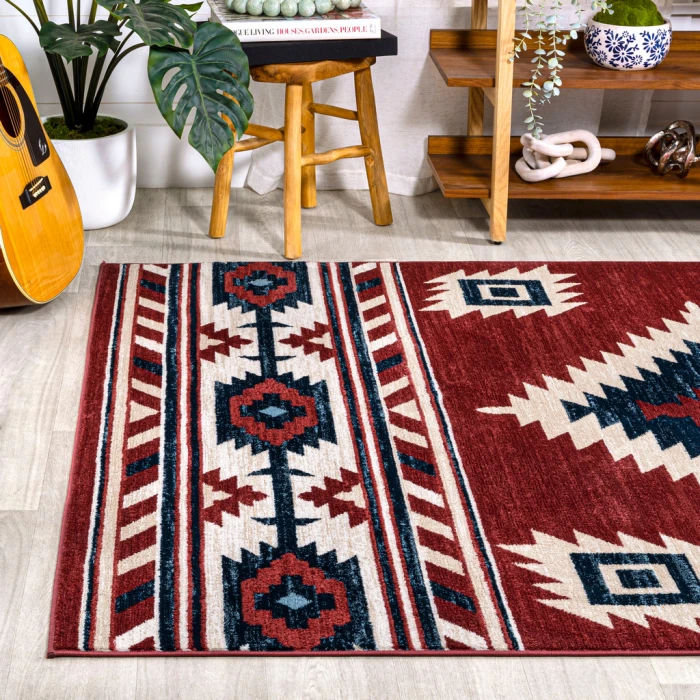 Serape Medallion Southwestern Red/Navy/Cream 3 ft. x 5 ft. Area Rug