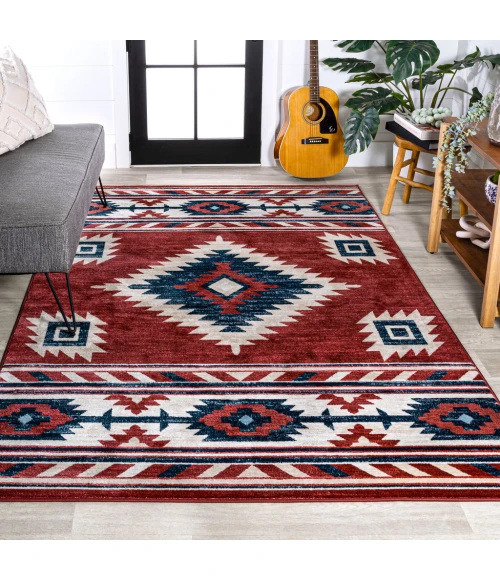 Serape Medallion Southwestern Red/Navy/Cream 5 ft. x 8 ft. Area Rug