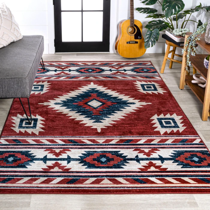 Serape Medallion Southwestern Red/Navy/Cream 3 ft. x 5 ft. Area Rug