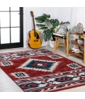 Serape Medallion Southwestern Red/Navy/Cream 5 ft. x 8 ft. Area Rug
