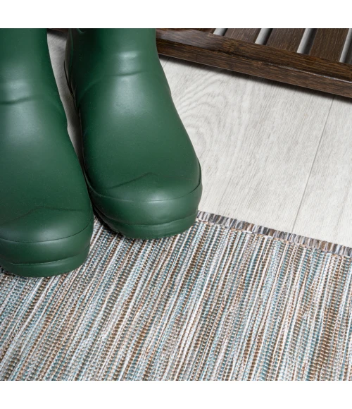 Ethan Modern Flatweave Solid Gray 6' Round Indoor/Outdoor Area Rug