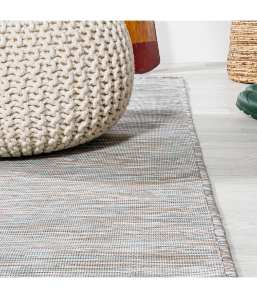 Ethan Modern Flatweave Solid Gray 6' Round Indoor/Outdoor Area Rug