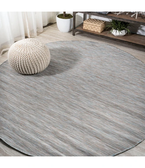 Ethan Modern Flatweave Solid Gray 6' Round Indoor/Outdoor Area Rug