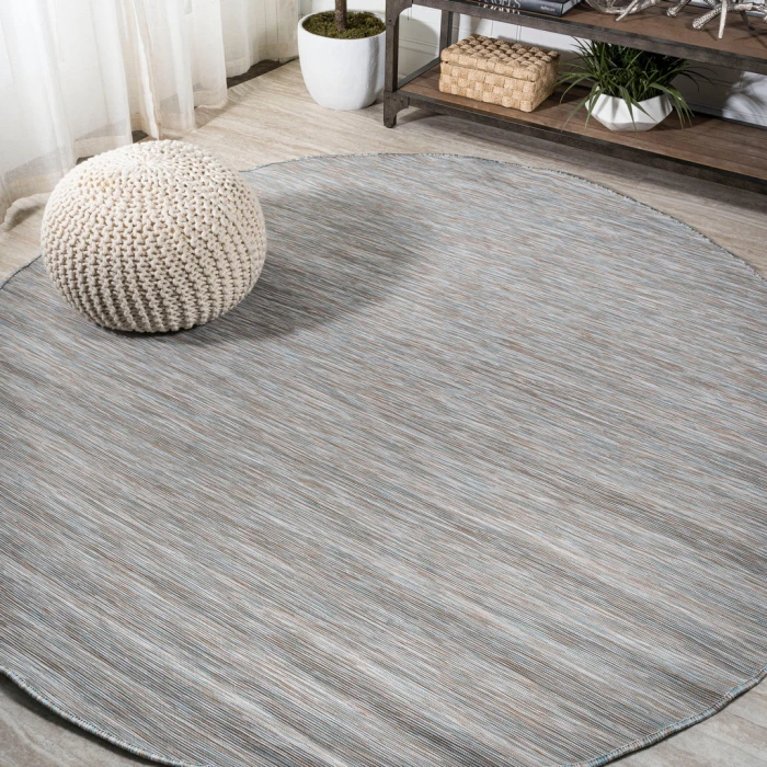 Ethan Modern Flatweave Solid Gray 6' Round Indoor/Outdoor Area Rug