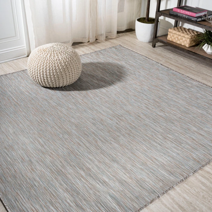Ethan Modern Flatweave Solid Gray 6' Square Indoor/Outdoor Area Rug