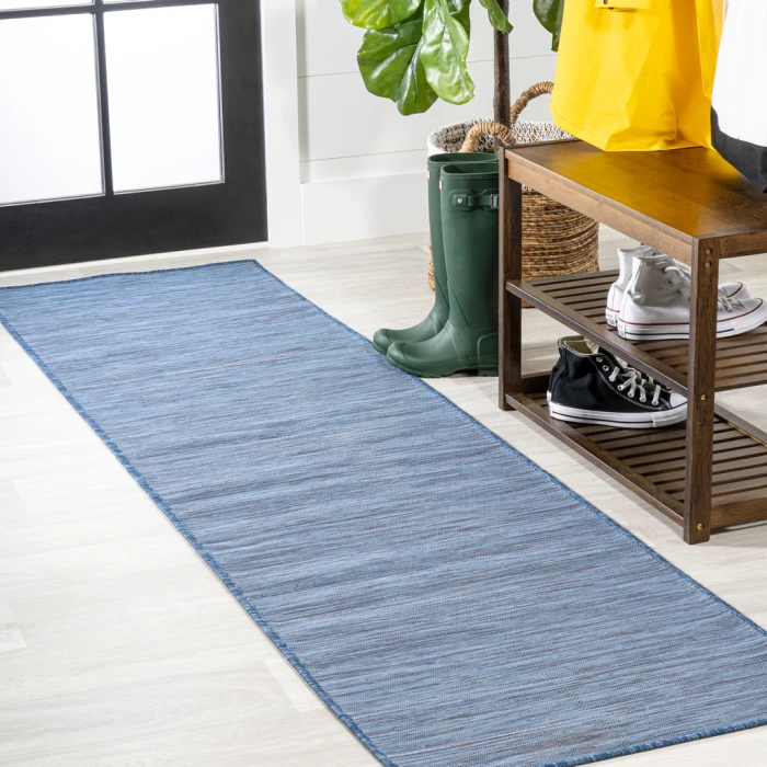 Ethan Modern Flatweave Solid Blue 2 ft. x 8 ft. Indoor/Outdoor Runner Rug