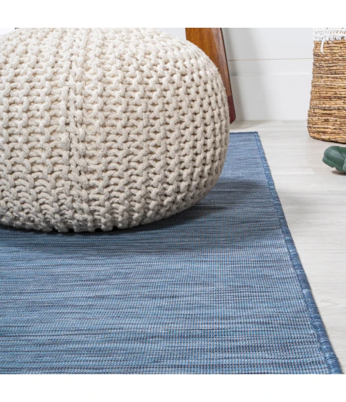 Ethan Modern Flatweave Solid Blue 6' Round Indoor/Outdoor Area Rug