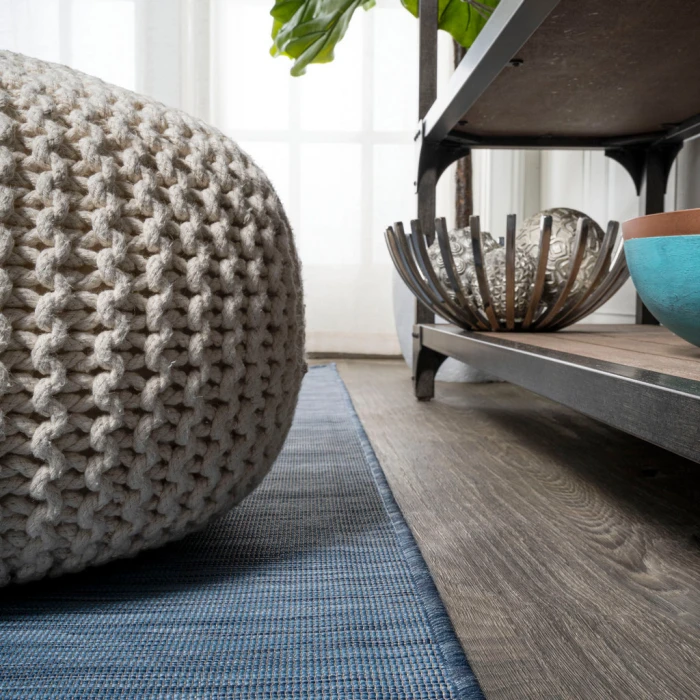 Ethan Modern Flatweave Solid Blue 6' Round Indoor/Outdoor Area Rug