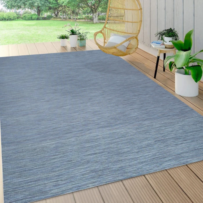 Ethan Modern Flatweave Solid Blue 9 ft. x 12 ft. Indoor/Outdoor Area Rug