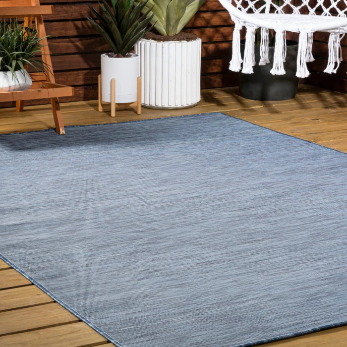 Ethan Modern Flatweave Solid Blue 9 ft. x 12 ft. Indoor/Outdoor Area Rug