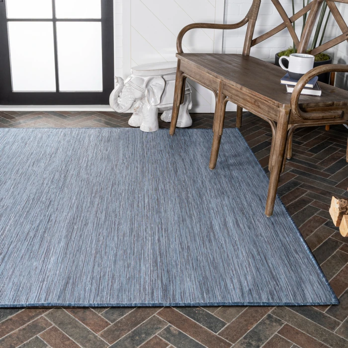 Ethan Modern Flatweave Solid Blue 9 ft. x 12 ft. Indoor/Outdoor Area Rug