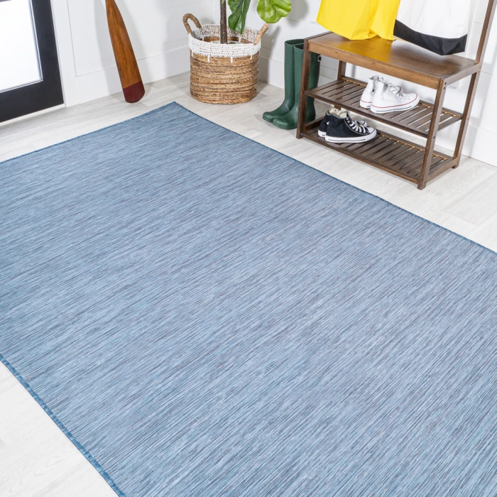 Ethan Modern Flatweave Solid Blue 9 ft. x 12 ft. Indoor/Outdoor Area Rug
