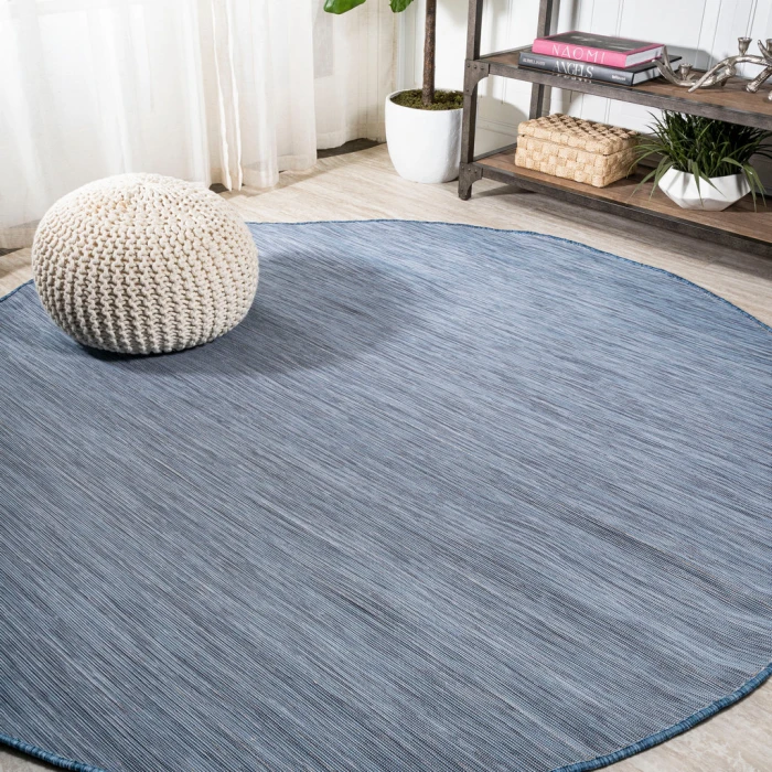 Ethan Modern Flatweave Solid Blue 6' Round Indoor/Outdoor Area Rug