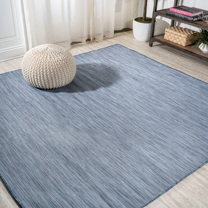 Ethan Modern Flatweave Solid Blue 6' Square Indoor/Outdoor Area Rug