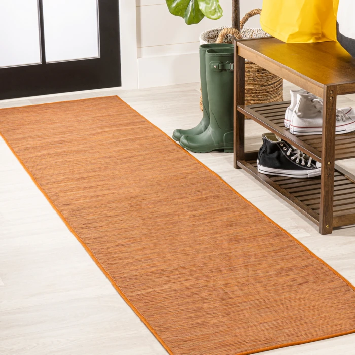 Ethan Modern Flatweave Solid Orange 2 ft. x 8 ft. Indoor/Outdoor Runner Rug